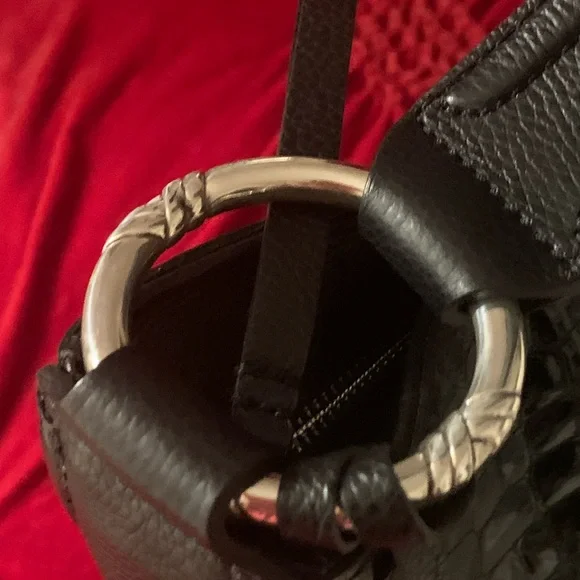 Brighton Cher black mock croc patent leather purse